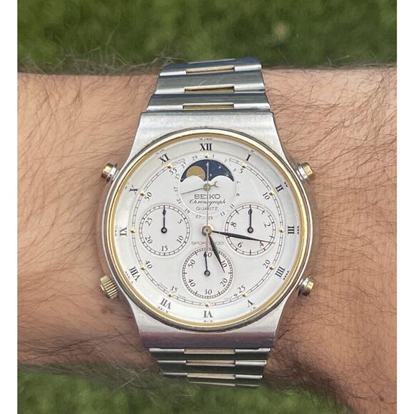 Vtg Seiko 7A48-7000 Watch Sports 100 Moonphase Original Bracelet Chronograph 103 - Picture 1 of 13